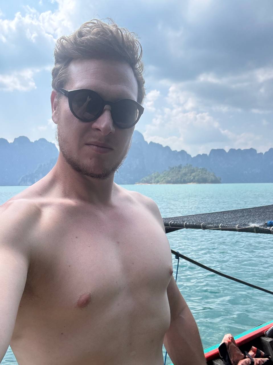 Floating raft house selfie